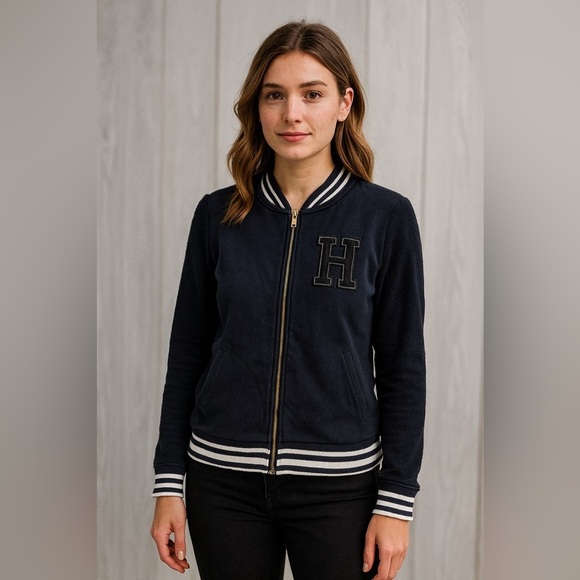 Tommy Hilfiger Jackets & Blazers - Vintage Y2K Tommy Hilfiger Letterman Bomber 100% Cotton Navy White Stripe S​​